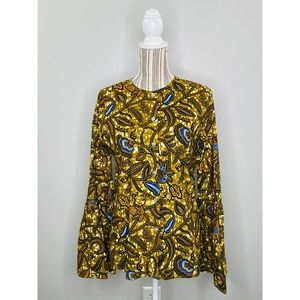 Chen Burkett Bell Sleeve Button Down Top Women Large Boho Maximalist Statement